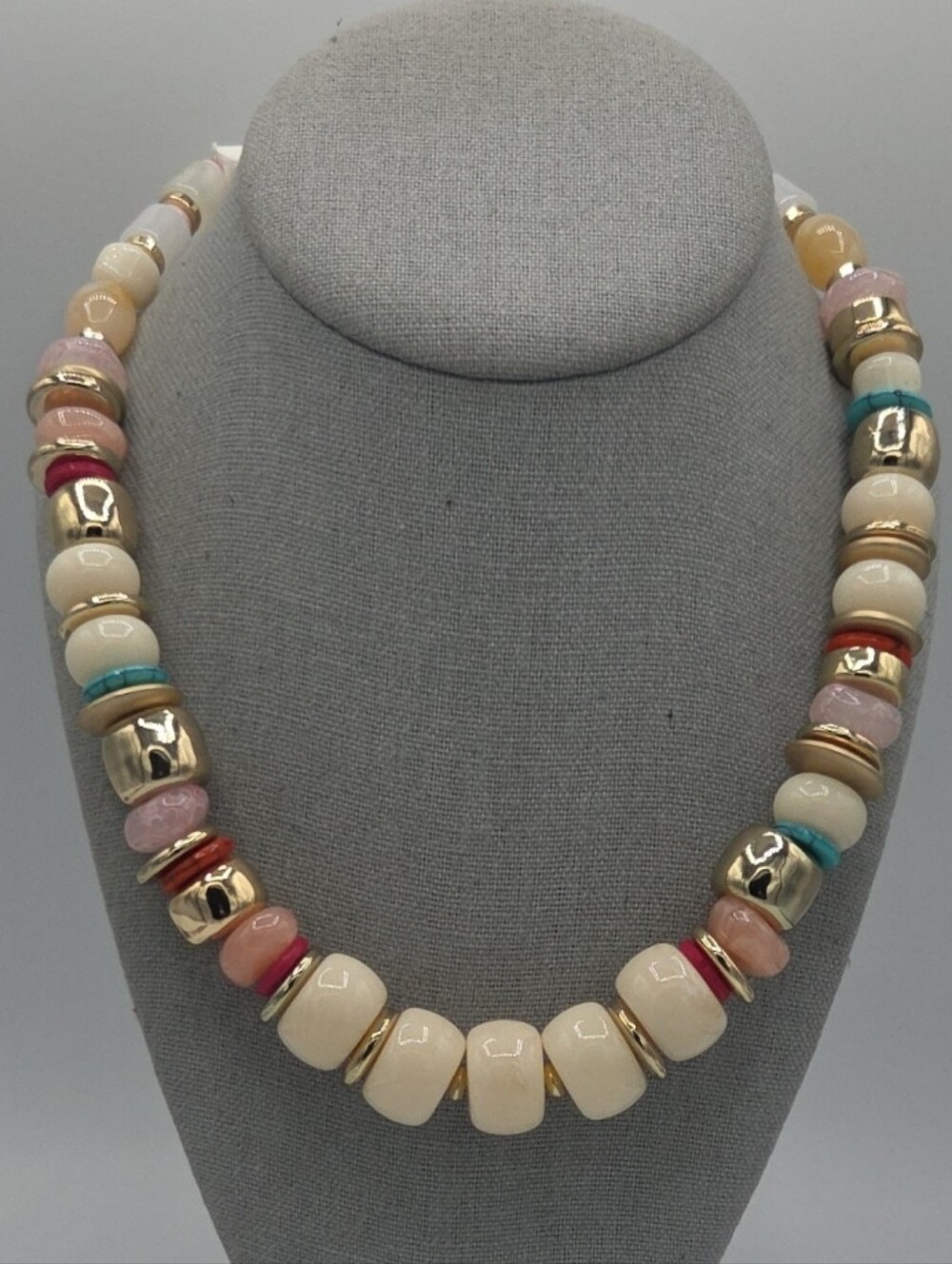 5 for $25! LOFT Multicolor Beaded Statement Necklace - Cream, Pink & Teal